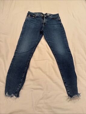 Ag Adriano Goldschmied Women's Dark Blue Skinny Jeans with Raw Hem